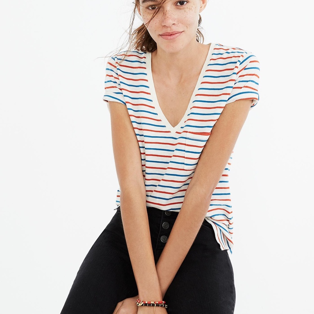 NWT Madewell Whisper Cotton V Pocket Tee - XXS